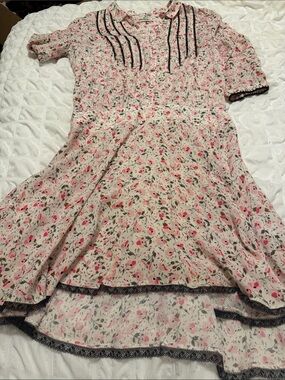 Zadig & Voltaire Pink Floral Dress with Black Trim